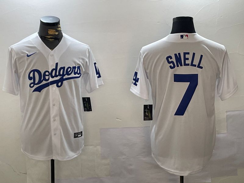 Men Los Angeles Dodgers #7 Snell White Game 2024 Nike MLB Jersey style 1